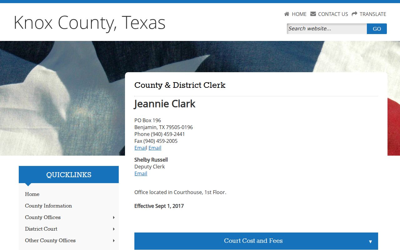 Knox County warrant search, County and District Clerk contact page