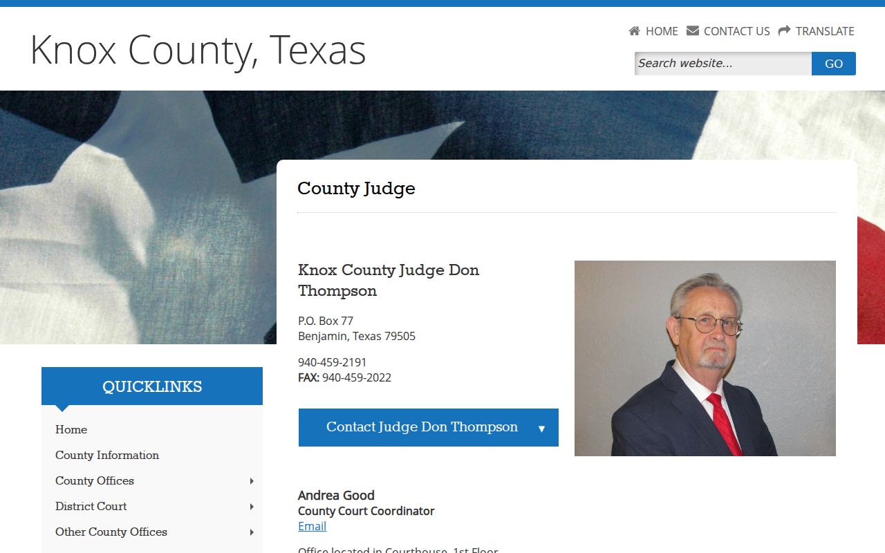 Official courthouse county office contact page for Benjamin
