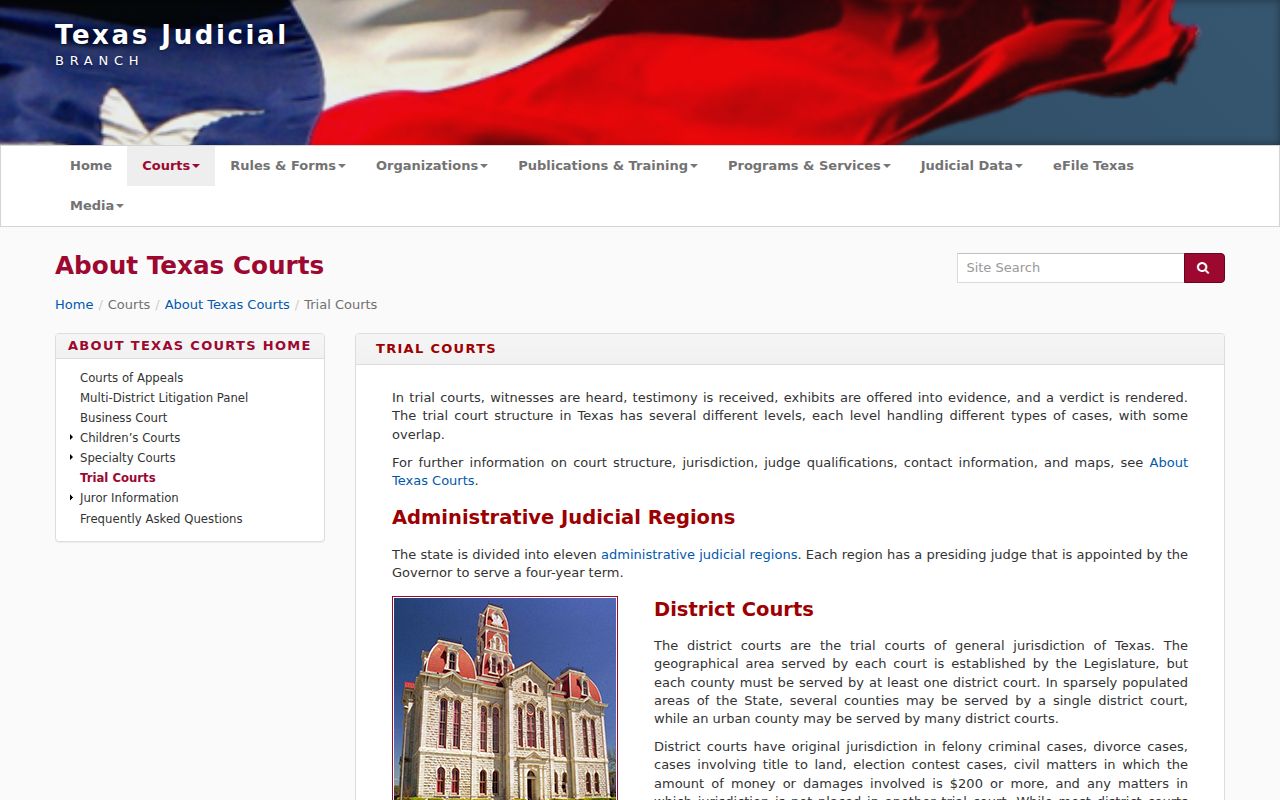 Knox County arrest warrant system, Texas trial court jurisdiction overview