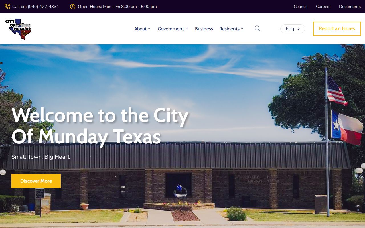 Knox County municipal warrant routing, Munday city government contact page
