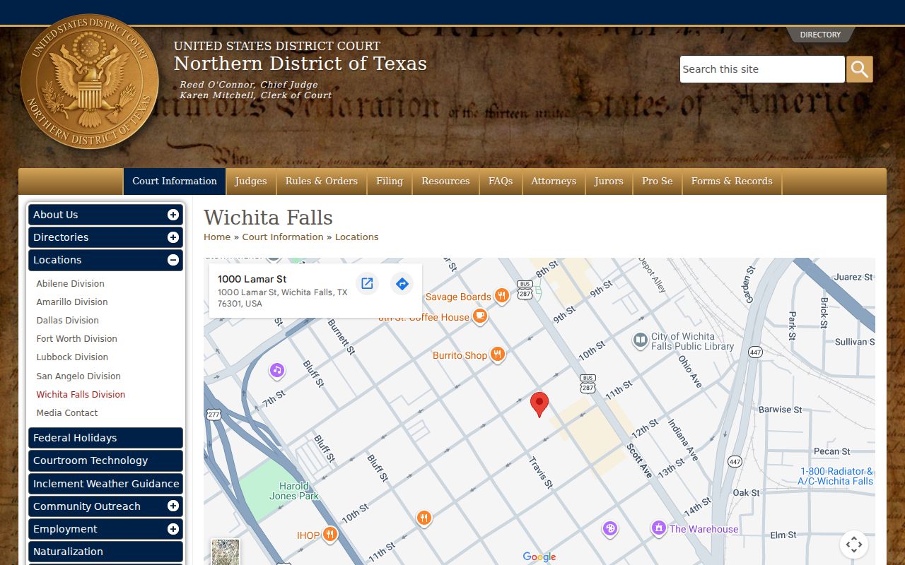 Knox County most wanted distinction, Northern District of Texas court location