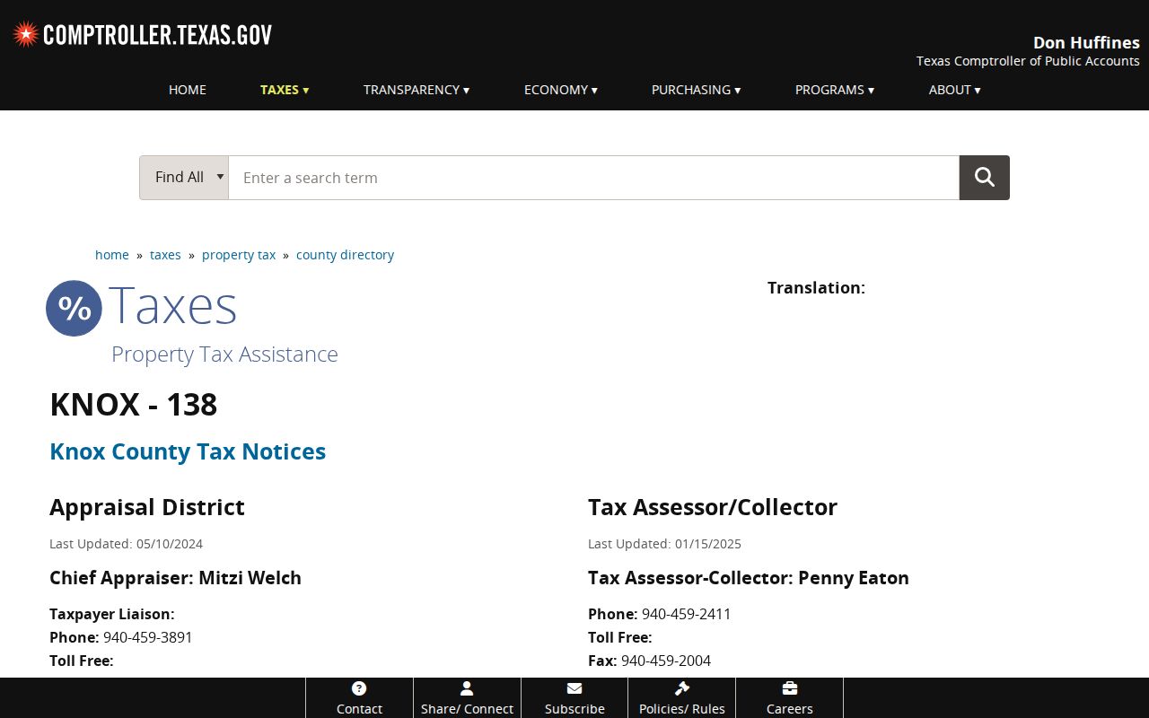 Knox County municipal warrant context, official list of incorporated taxing units