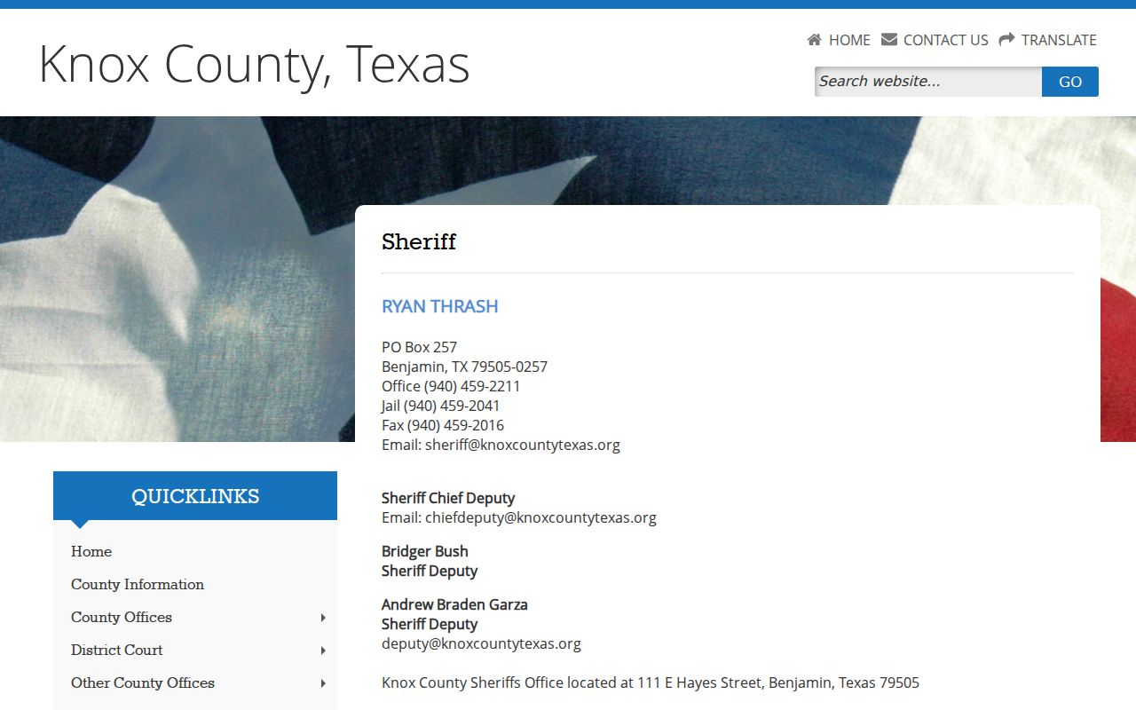Knox County active warrant information, official sheriff contact page